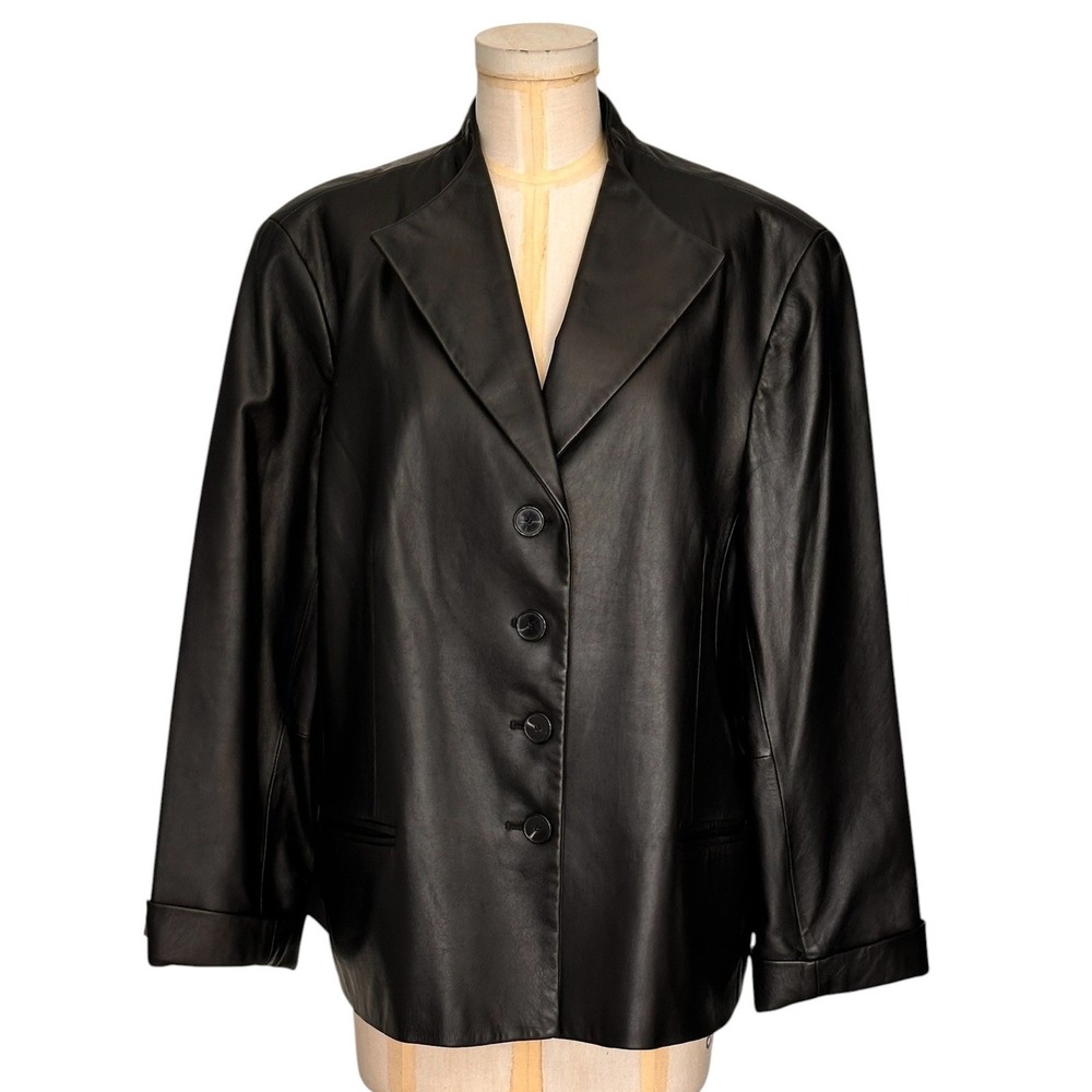 Jones New York Women's Buttery Black Leather Blazer Jacket Split Cuff Size 2X